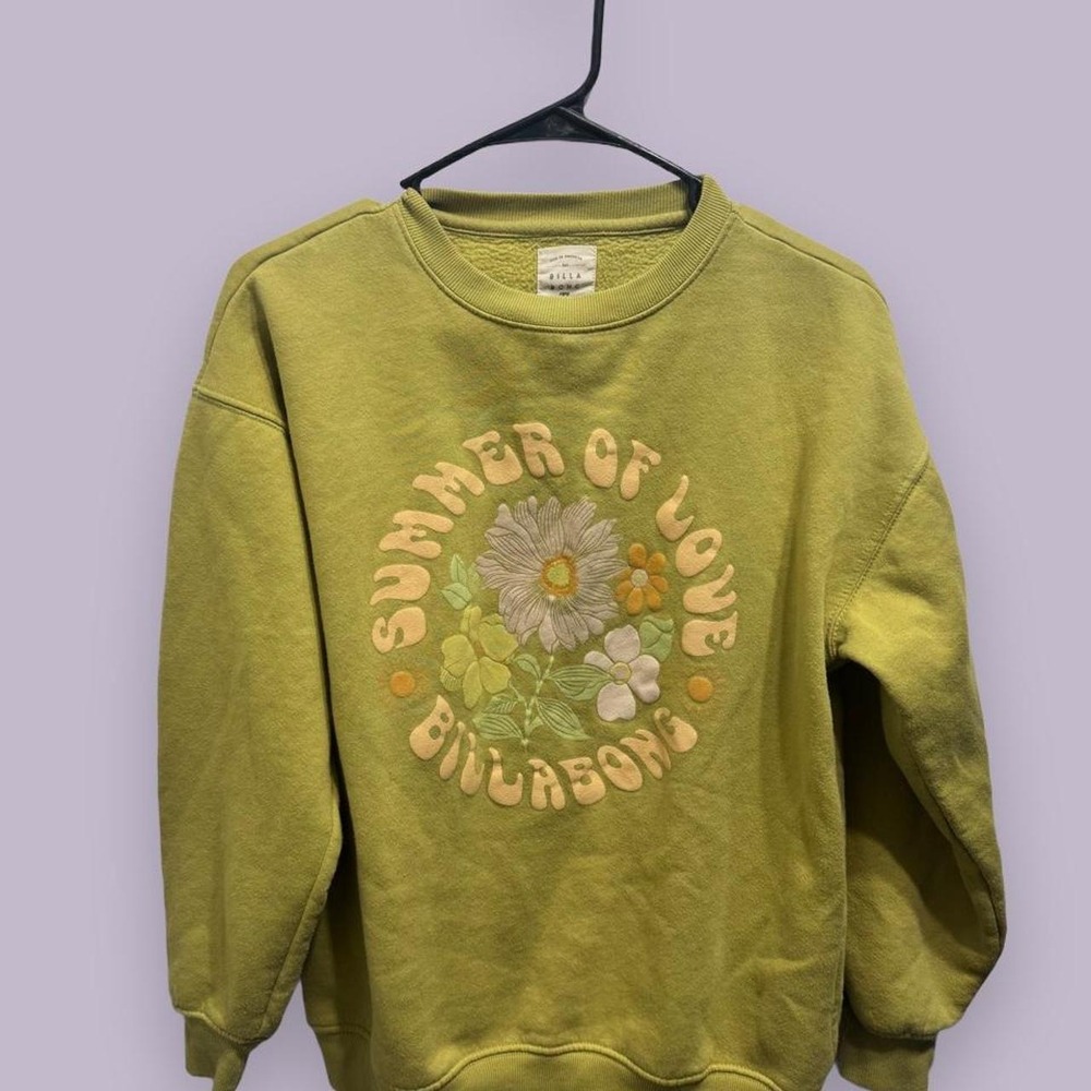 Billabong Summer of Love Sweatshirt Medium Green Retro Floral Crewneck